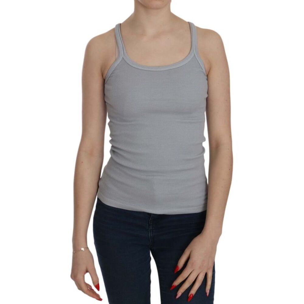 PINK MEMORIES Light Grey Sleeveless Spaghetti Strap Women's Blouse